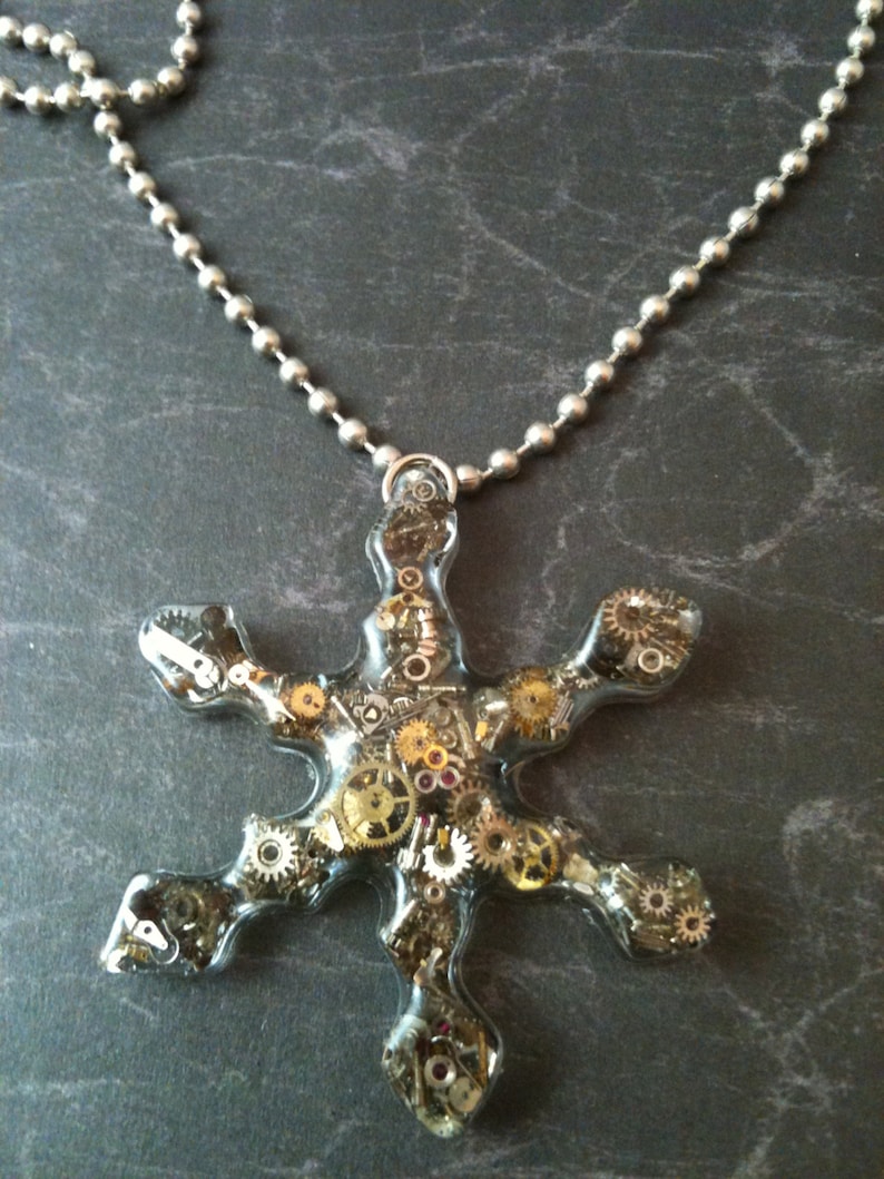 Steampunk Clockwork Clutter Snowflake Necklace / Ornament image 1