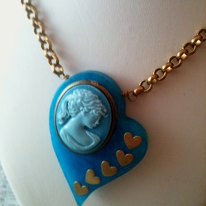 Victorian Blue Cameo on Gemstone Heart Necklace