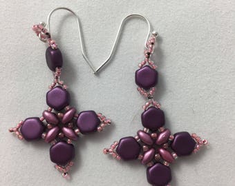 Purple and Pink Bead Weave Earrings