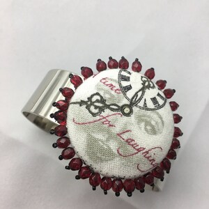 Steampunk Beaded Button Silver Cuff Bracelet