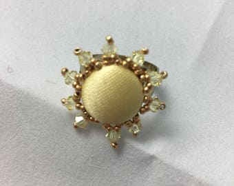 Sunshine Yellow Beaded Button Adjustable Ring