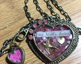 My Heart's Desire Pink and Antiqued Brass Necklace