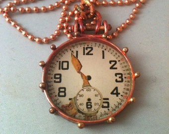 Heated Copper Clock Image Steampunk Necklace