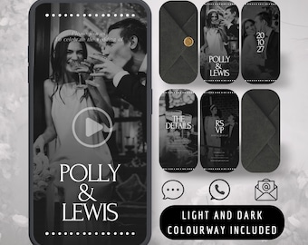 Animated Wedding Invitation Video, Black and White Custom Wedding Video Digital Invitation, Paperless E-vite, Editable Canva Template,