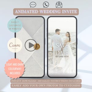 Animated Save The Date Video Invitation, Wedding Date, DIY Canva Template Design, Celebration Invite,  Evite Black and White Wedding Minimal