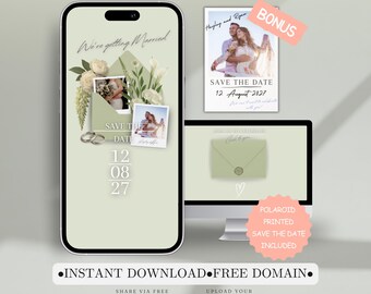 Sage Dusty Green Floral Save the Date Website | Canva Digital Wedding Template | Countdown Timer | Online Invite | Canva |Matching Printable