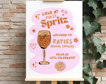 Letrero de bienvenida para despedida de soltera "Love at First Spritz" / Letrero de bienvenida para Aperol Spritz / Decoración cítrica para novias / Brunch para despedida de soltera con cócteles