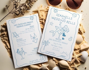Seashells and Wedding Bells Bachelorette Itinerary Template | Coastal Last Toast Digital Invite | Beach Bachelorette Party Invitation |