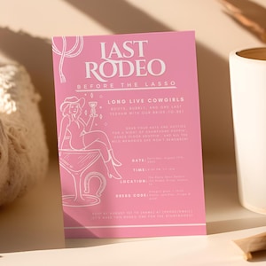 letzte Rodeo Junggesellinnenabschied Blush Einladung | Cowboy Bachelorette Wochenende einladen | Es lebe das Cowgirlbach | Canva Vorlage | Wilder Western