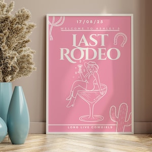 Last Rodeo Junggesellinnenabschied Blush Willkommensschild | Cowboy Bachelorette Wochenende Zeichen | Es lebe das Cowgirlbach | Canva Vorlage | Wilder Western
