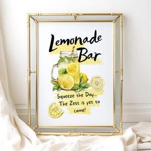 Placa de bar de limonada | Cardápio editável para casamentos e festas | Placa de bebidas Canva | Gráficos editáveis para bebidas | Carrinho de bar de limonada sem álcool | Squeeze