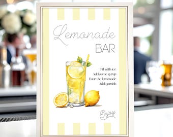 Lemonade Bar Sign | Editable Wedding and Party Bar Menu | Canva Drinks Sign | Editable Drink Graphics | Lemonade Mocktail Bar Cart Sign