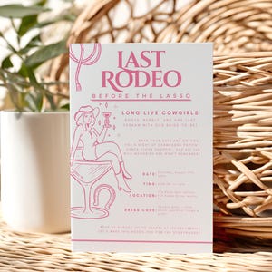 Letzte Rodeo Junggesellinnenabschied weiße Einladung | Cowboy Bachelorette Wochenende einladen | Es lebe das Cowgirlbach | Canva Vorlage | Wilder Western
