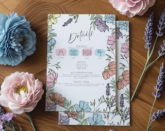 Floral Pastel Wedding Details Card | Floral Invitation | Canva Template, Printable Enclosure Card, Gift Ideas | Details Insert | Download