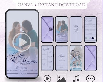 Lilac Glam Video Wedding Invitation | Fairytale Purple Wedding | DIY Canva Template Design | Celebration Invite | DIY Bride E-vite | Custom