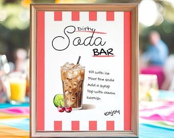 Letrero de bar de refrescos sucios / Menú editable para bodas y graduaciones / Letrero de bebidas de Canva / Gráficos editables para bebidas / Carrito de bar de refrescos y cócteles sin alcohol