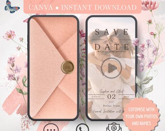 Save The Date Video Invitation, Blush Pink Animated Wedding Date, DIY Canva Template Design, Celebration Invite, Rose Garden Wedding MP4