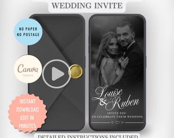 Black & White Animated Wedding Invitation Video | Minimalistic, DIY Canva Template Design | Celebration Invite | Modern E-vite | Wedding MP4