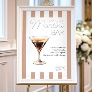エスプレッソマティーニバーサイン | 編集可能な結婚式・パーティーバーメニュー | Canvaドリンクサイン | 編集可能なドリンクグラフィック | カクテルバーカートサイン