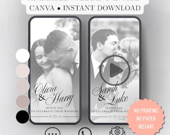 Animated Black & White Wedding Invitation Video – Canva Template Evite | Modern Wedding Digital Invitation | Online Invite | DIY Editable