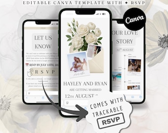 Minimalist Ivory Neutral Wedding Website Template, Canva Wedding Web Invitation, Online RSVP, Wedding Countdown, Canva Website Invite