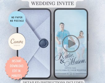 Dusty Blue Navy Animated Wedding Invitation Video | Minimalistic, DIY Canva Template Design | Celebration Invite, Modern E-vite, Wedding MP4