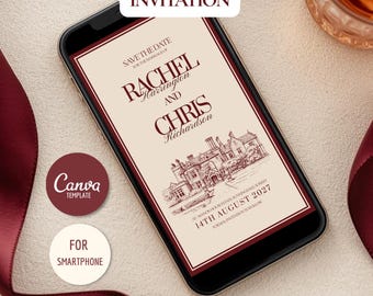 Custom Wedding Venue Illustration Save the Date Video Template | Editable Canva Invitation with Animated Envelope (Digital Download)