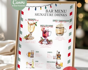 Christmas Bar Menu Template | Holiday Cocktail Sign | Editable Canva Signature Drink Menu | Festive Bride & Groom Bar Sign | Customizable