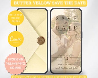 Butter Yellow Save the Date Video – Canva Template E-vite, Wedding Digital Invitation, Save our Date