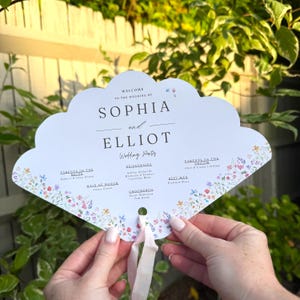 Hochzeitsprogramm-Fächer-Vorlage | Herunterladen bearbeiten in Canva | Gartenparty | Aquarell Blumen | Botanicals | Sommer Wildblume | Moderne Zeremonie