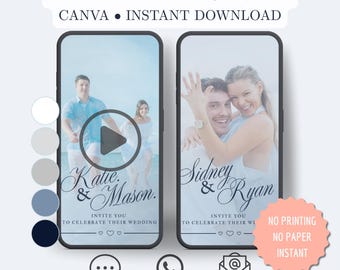 Animated Blue & Navy Wedding Invitation Video – Canva Template Evite | Modern Wedding Digital Invitation | Online Invite | DIY Editable