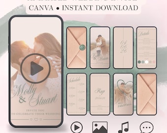 Blush Pink Minimalist Video Wedding Invitation | Sage Green Wedding | DIY Canva Template Design | Celebration Invite | DIY Bride E-vite
