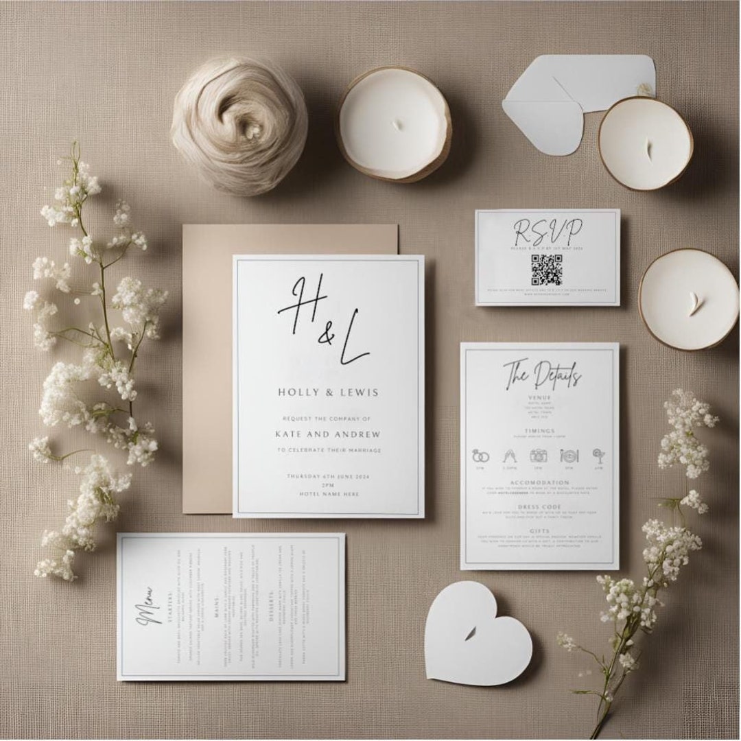 Utcom Invite Chic Minimalist Wedding Invite Bundle | Simple Invitation Set | Canva ...