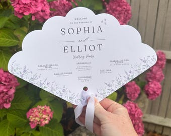 Wedding Program Fan Template | Download edit in Canva | Garden Party | Watercolor Flowers | Botanicals | Summer Lavender | Modern Ceremony