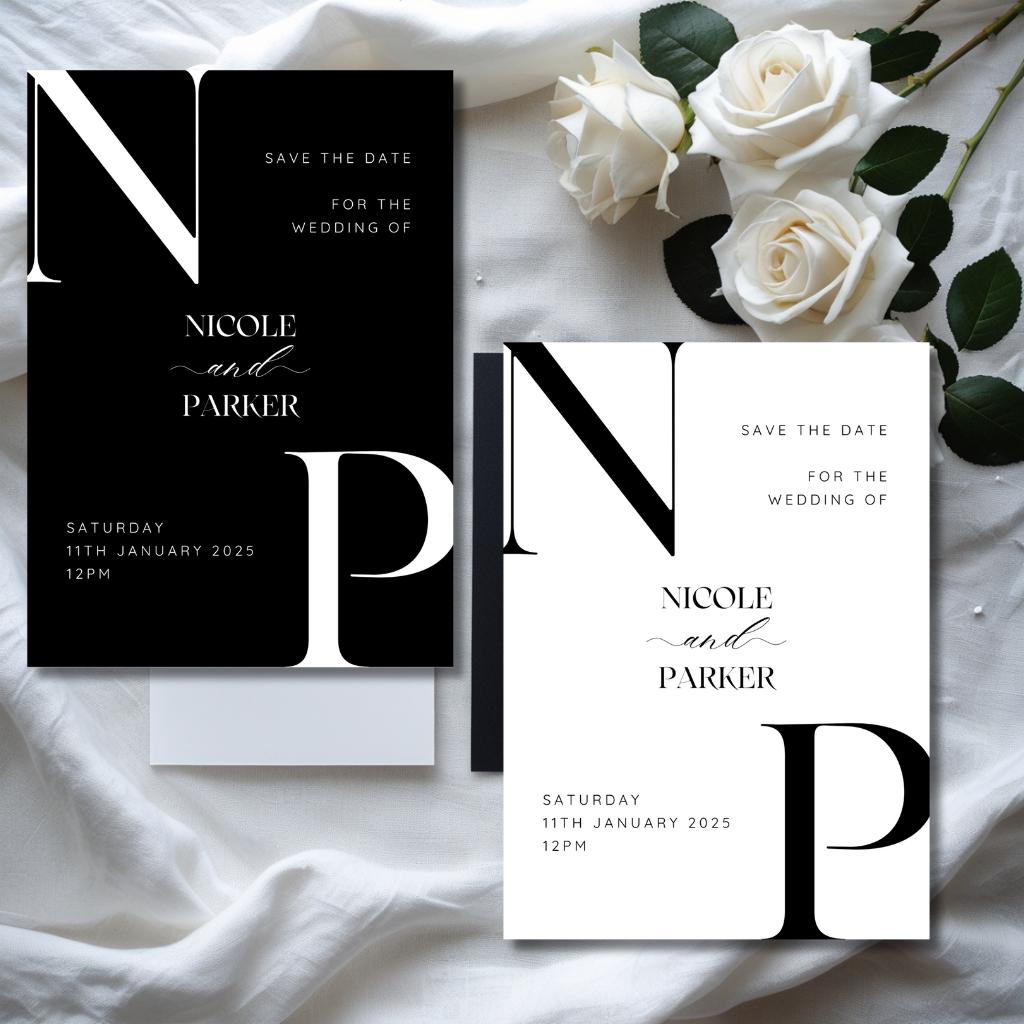 Classic Black and White Wedding Save The Date Card | Simple, chic invitation | Canva Template, Save The Date, Download