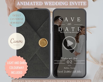 Animated Save The Date Video Invitation, Wedding Date, DIY Canva Template Design, Celebration Invite,  Evite, Getting Married Digital Invite