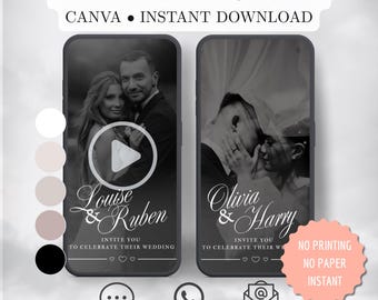 Animated Black & White Wedding Invitation Video – Canva Template Evite | Modern Wedding Digital Invitation | Online Invite | DIY Editable