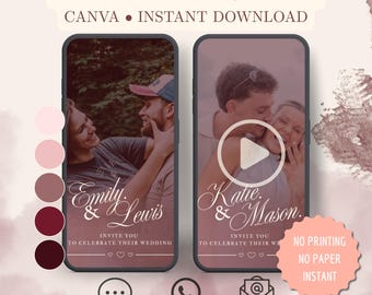 Animated Rustic Burgundy Wedding Invitation Video – Canva Template Evite | Claret Wedding Digital Invitation | Online Invite | DIY Editable