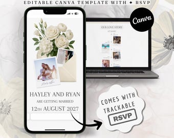 Ivory Neutral Elegant Wedding Website Template, Canva Wedding Web Invitation, Online RSVP, Wedding Countdown, Canva Website Invite