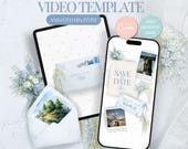 Floral Save the Date Animated Video: Dusty Powder Blue Wedding Invitation Template, Editable Canva Video Invite, Instant Download Steel Blue