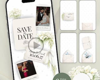 Ivory Floral Save The Date Video Template, Editable Canva Wedding Invite, Instant Download, Animated Boho Digital