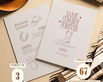 Western Bachelorette Party Invitation | Girls Weekend Itinerary | Same Cowboy Forever | Canva Template | Editable Digital Invite | Cowgirl