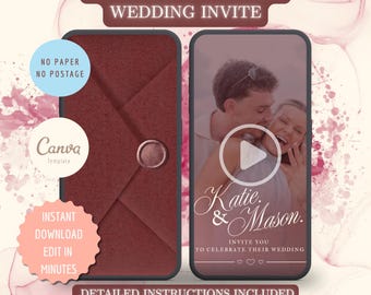 Burgundy Red Animated Wedding Invitation Video | Minimalistic | DIY Canva Template Design | Celebration Invite | Modern E-vite | Wedding MP4