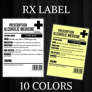 Modelo de rótulo de prescrição | Modelo de rótulo de frasco RX editável | Lembrancinha de festa | Rótulo de frasco de pílula divertido | Rótulo de frasco de prescrição personalizado