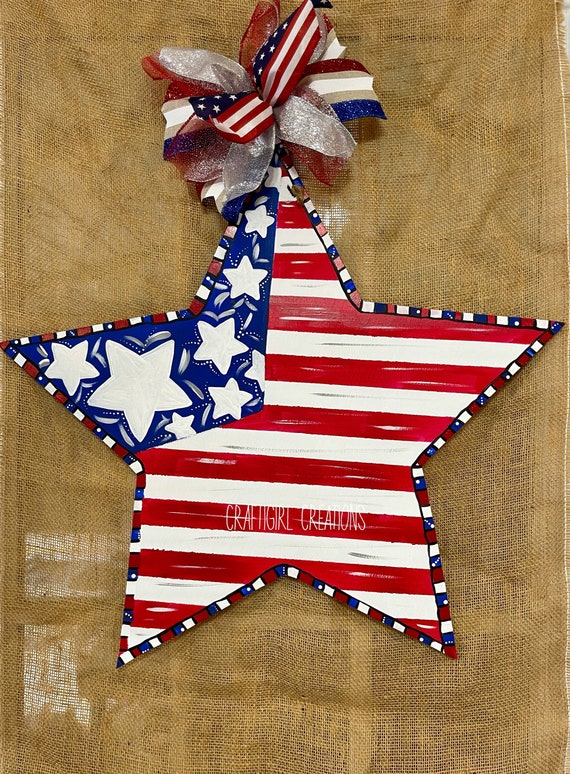 Patriotic Wood Star Door Hanger Etsy