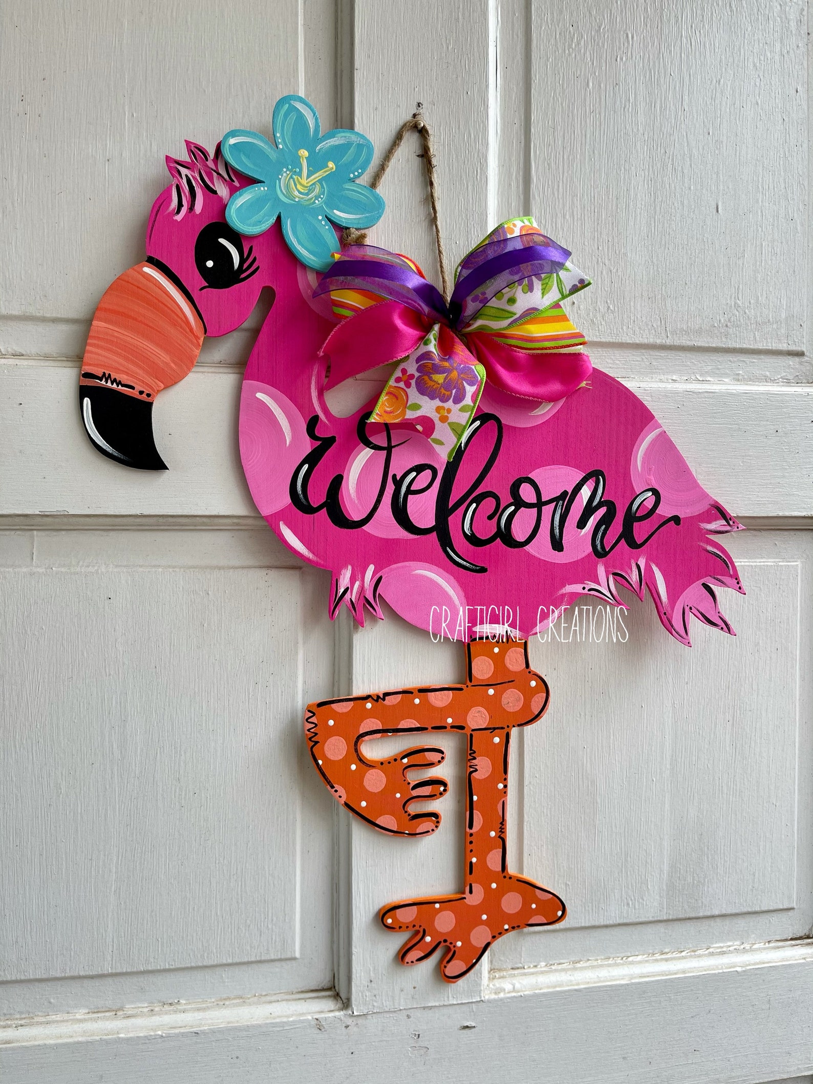 Flamingo Summer Wood Door Hanger Etsy
