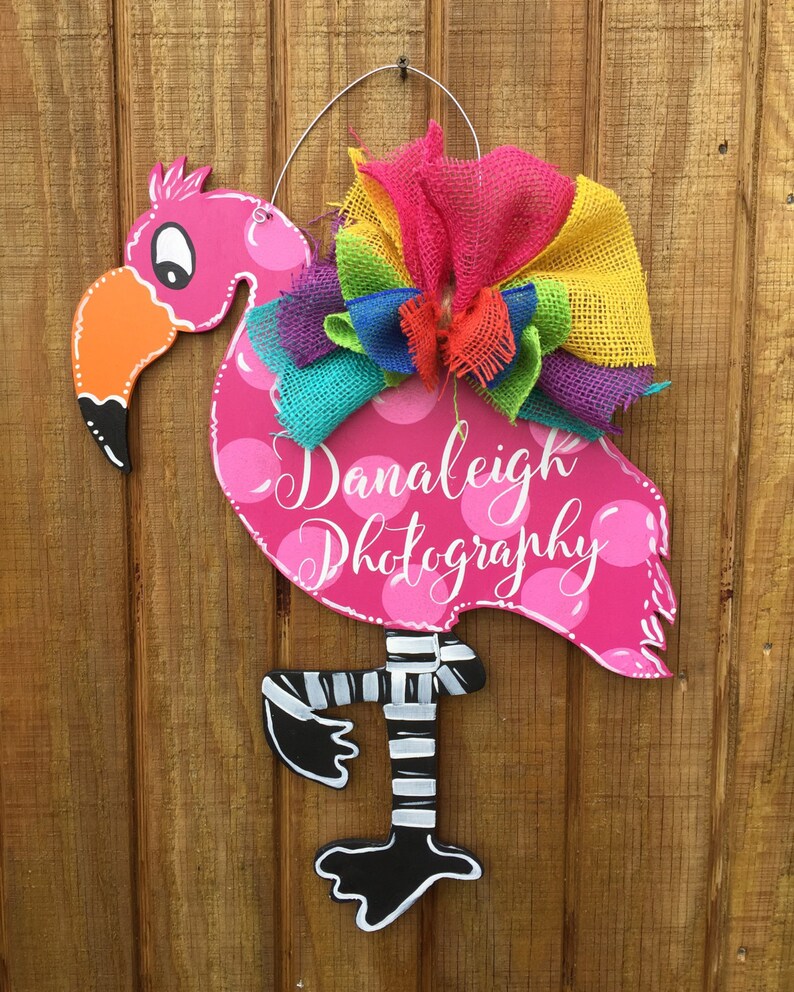 Flamingo Summer Wood Door Hanger Etsy
