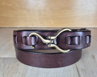 Handmade Brown Leather Belt | Solid Brass Hook Buckle  display picture 1
