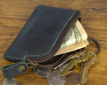 Crazy Horse Leder Schlüsseletui: Minimalistische Geldbörse im Vintage-Stil