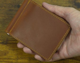 Carteira de couro fina personalizada com prendedor de dinheiro: porta-cartões vintage em couro de vaca